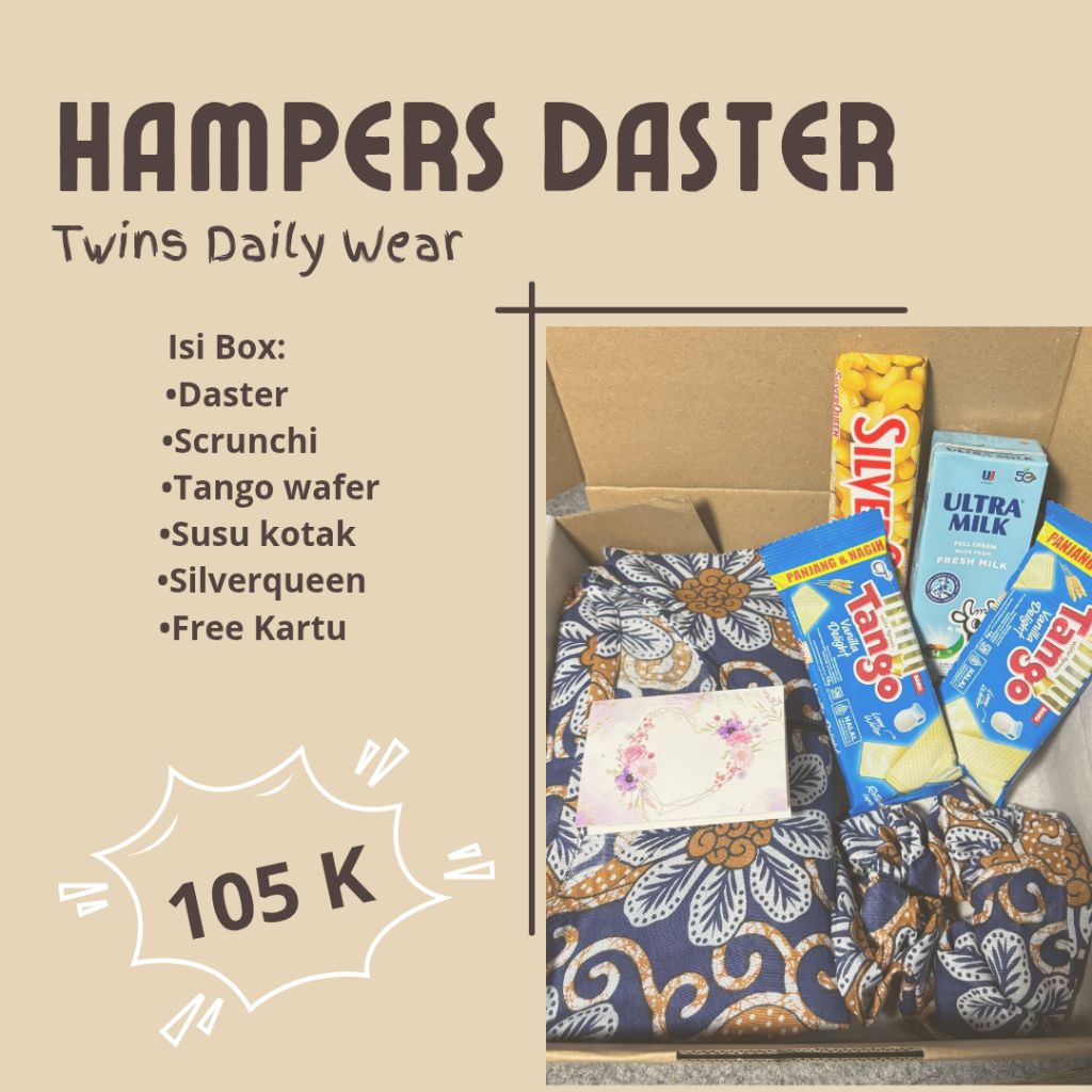 

Hampers Daster dan snack/Kado ulang tahun/Gift box/Kado wisuda/Seserahan