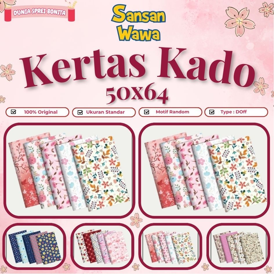 

Sansan Wawa - Kertas Kado Ukuran Standar Motif RANDOM [TERMURAH TERLARIS]