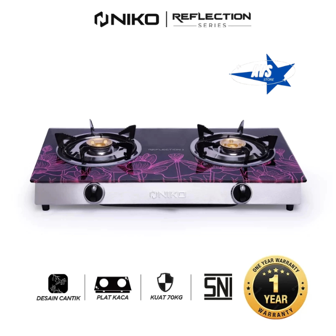 NIKO KOMPOR GAS KACA 2 TUNGKU REFLECTION