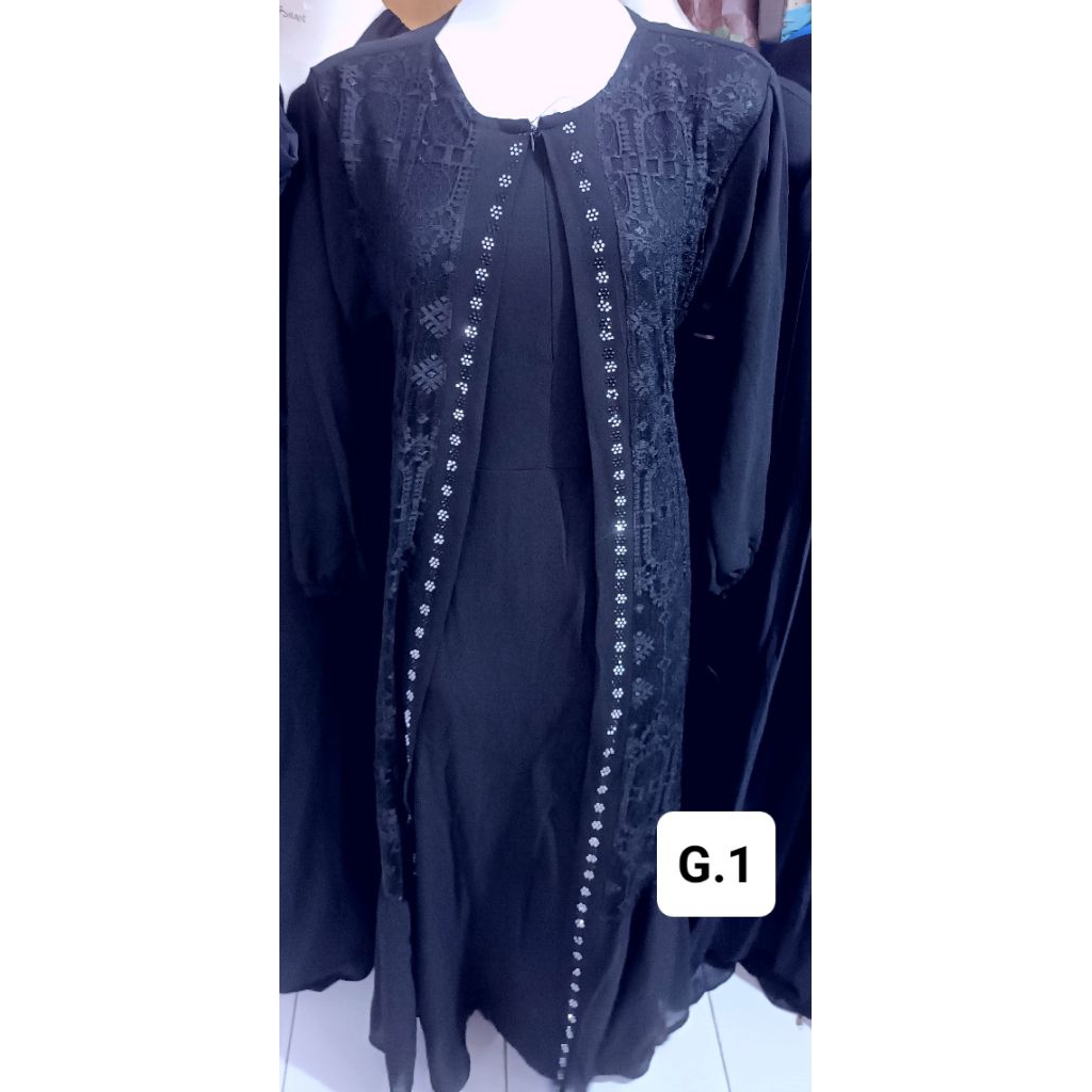 Gamis brokat warna hitam, abu, cream, lilak modern kode G.1