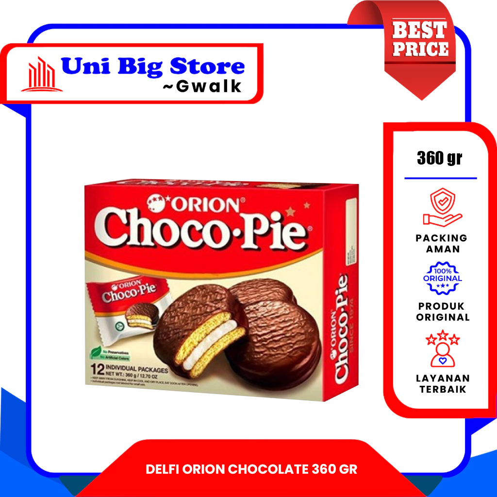 

DELFI ORION CHOCO PIE CHOCOLATE KUE COKLAT BOX - 360 gr (30 gr x 12 pcs)