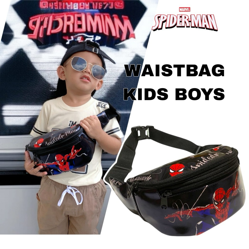 Rhassshop - Tas Waist Bag Waisbag Anak Laki Laki Cowok Karakter Lucu Spiderman Batman Marvel Murah