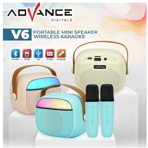 Advance V6 Mini Speaker Bluetooth Karaoke With 2 Mic RGB Hi-Fi Sound Portable speaker garansi resmi