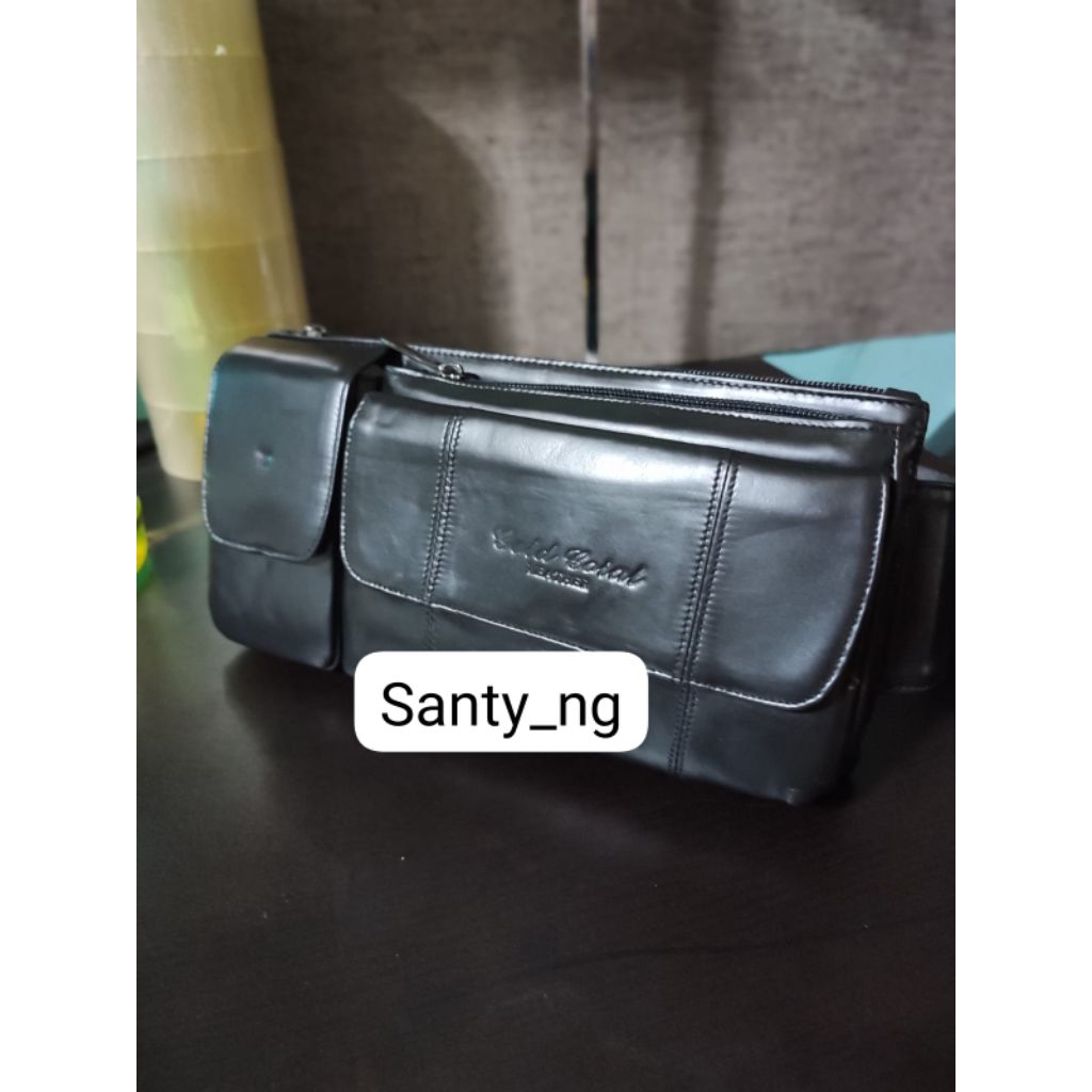 Gold coral 8318A Tas pinggang waistbag pria wanita slim kulit asli