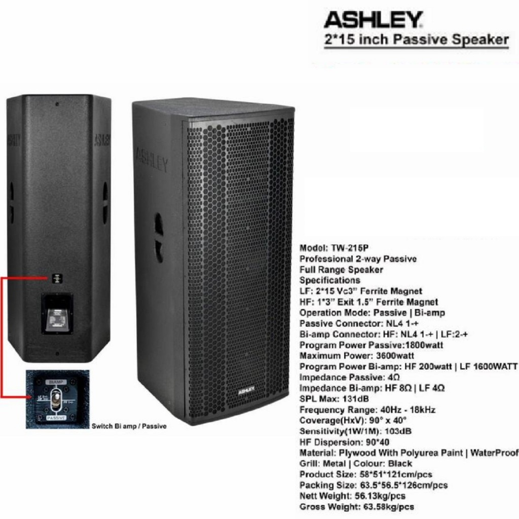 Speaker Pasif 2 x 15 Inch Ashley Tw215p Tw 215p Original Ashley