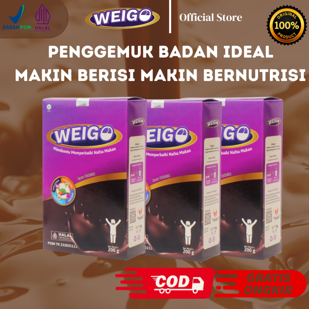 

WEIGO Paket 3 Box Susu Menambah Nafsu Makan, Berat Badan, Penggemuk Badan Dewasa & Anak BPOM Halal