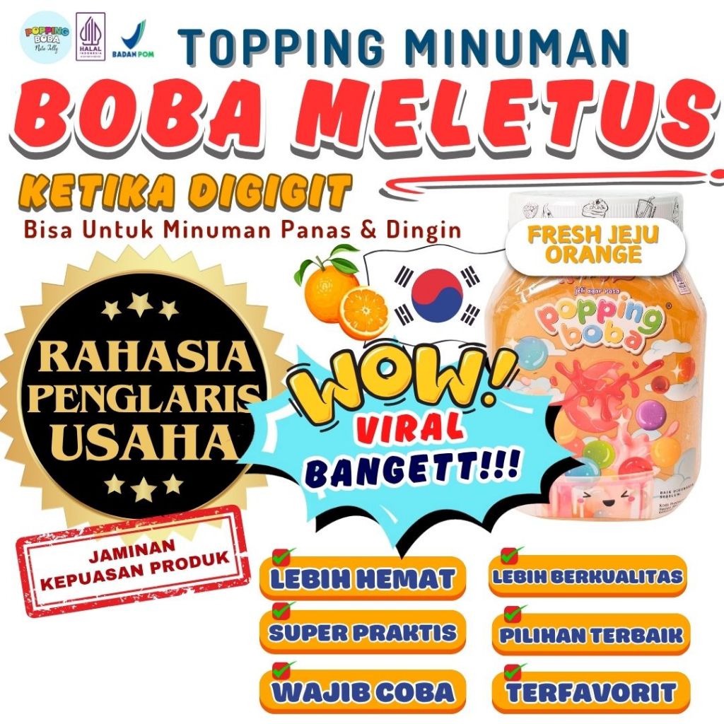 

Boba Meletus Dimulut Topping Minuman Instan - Popping Boba Pecah Dimulut Rasa Jeruk 500 Gram | Cocok Untuk Semua Minuman | Popping Boba Nata Jelly