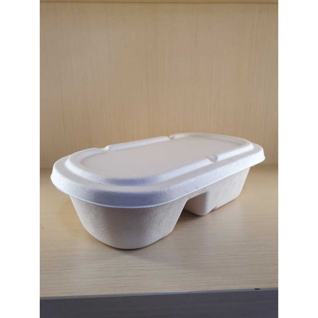 BAGASSE LUNCH BOX OVAL 1000ML SEKAT + LID