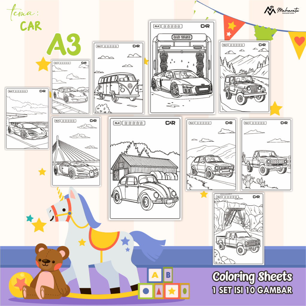 

[CAR A3] LEMBAR MEWARNAI ANAK - KERTAS GAMBAR READY STOCK - COLORING SHEETS