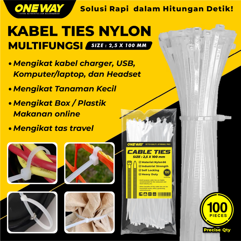 

Kabel Ties / Kabel Tis / Cable Ties Nylon Ukuran 2,5 x 100 mm High Quality Warna Putih Serbaguna Kuat