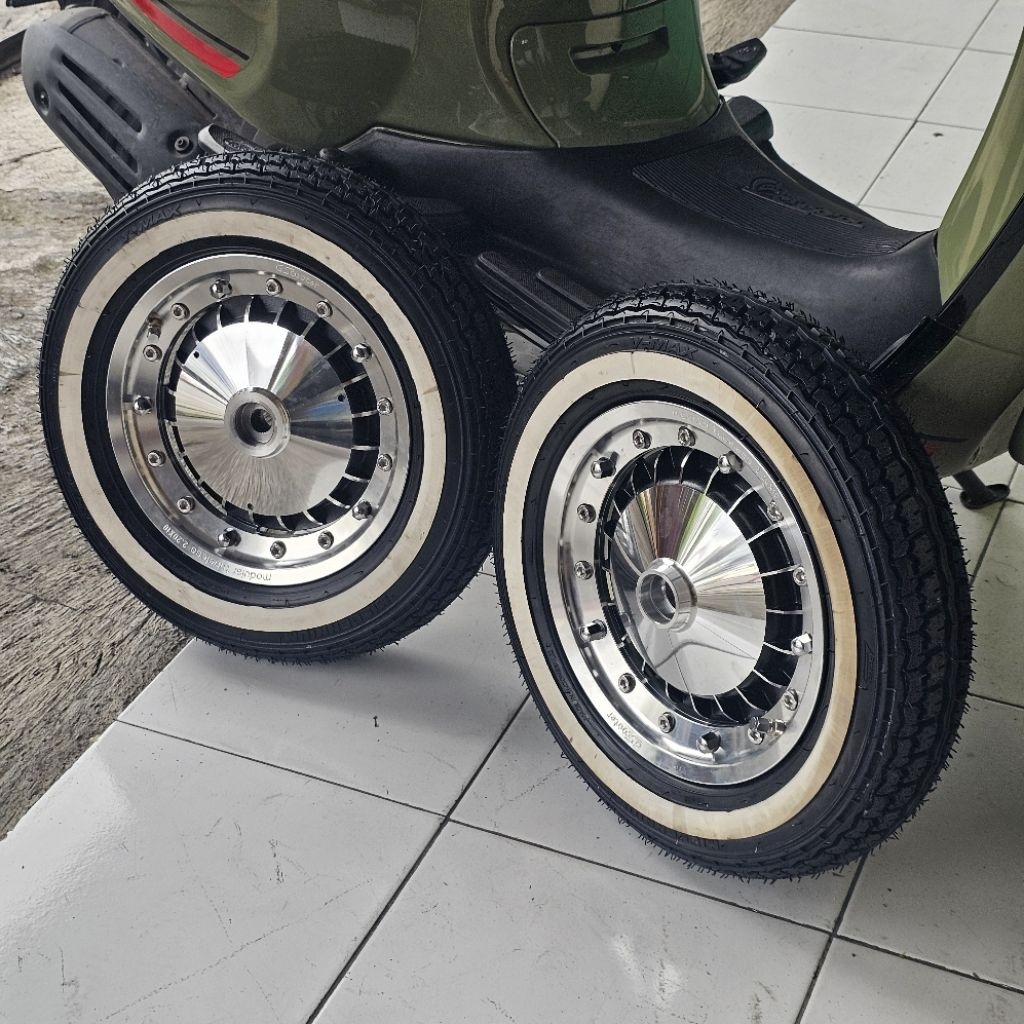 Paket Velg Tubeless Modular Ring 10 GS Scooter Set Ban Millenium White Wall Tromol Scarlet Racing Ve