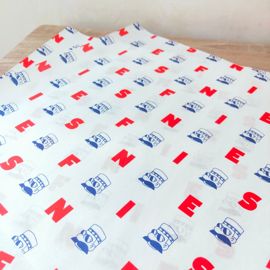 

CUSTOM Kertas Roti Foodgrade 21 x 37 cm - Wrap Paper / Kertas Bungkus / Kertas Minyak