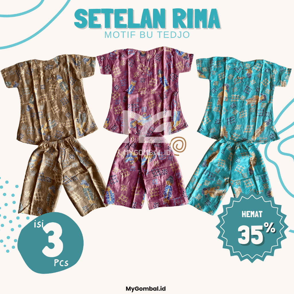 PAKET HEMAT 3 PCS SETELAN ANAK MURAH MOTIF BU TEDJO
