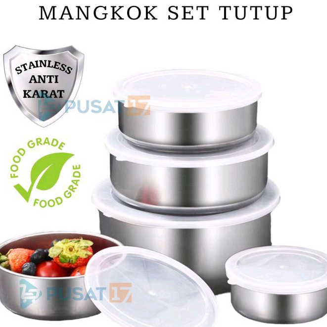RANTANG SUSUN BERANAK MANGKOK STAINLESS SET TUTUP - RANTANG 5 SUSUN STAINLESS STEEL