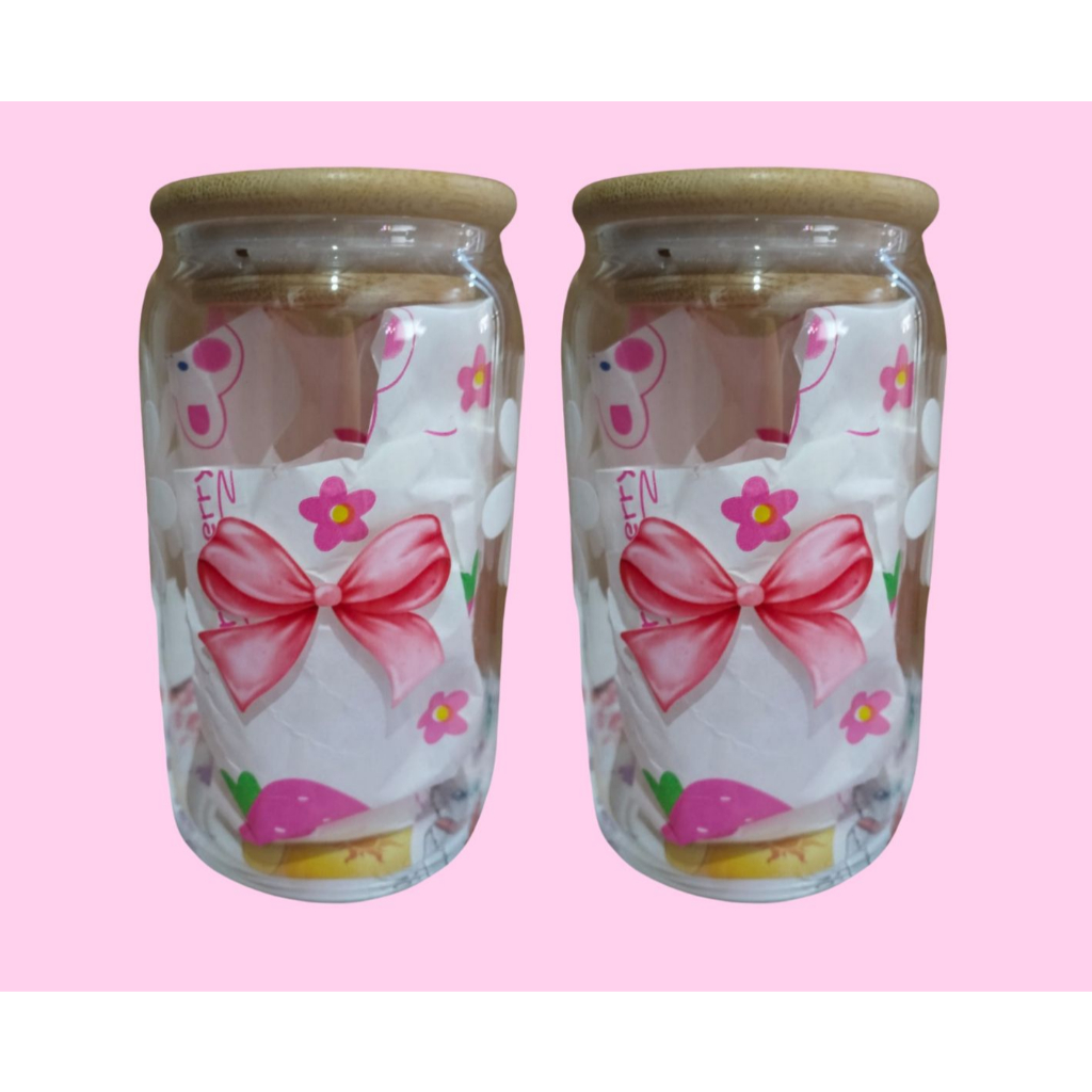 Gelas Aesthetic Bermotif Tutup Kayu Mug Botol Minum Cangkir Gelas Kaca Souvenir Tumbler Kaca Glass