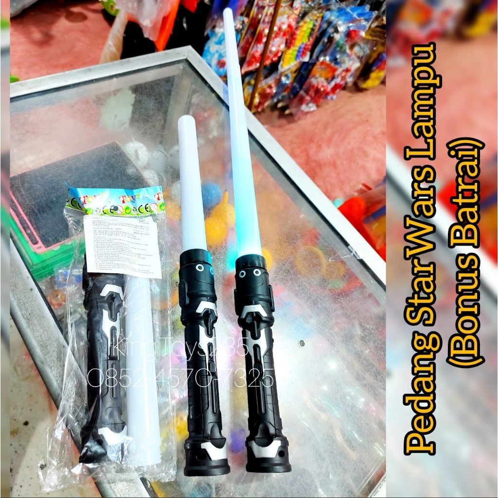 Mainan Anak Pedang Star War Starwars Lampu Bonus Batrai Kelap Kelip Warna Warni Bisa Panjang Pendek 
