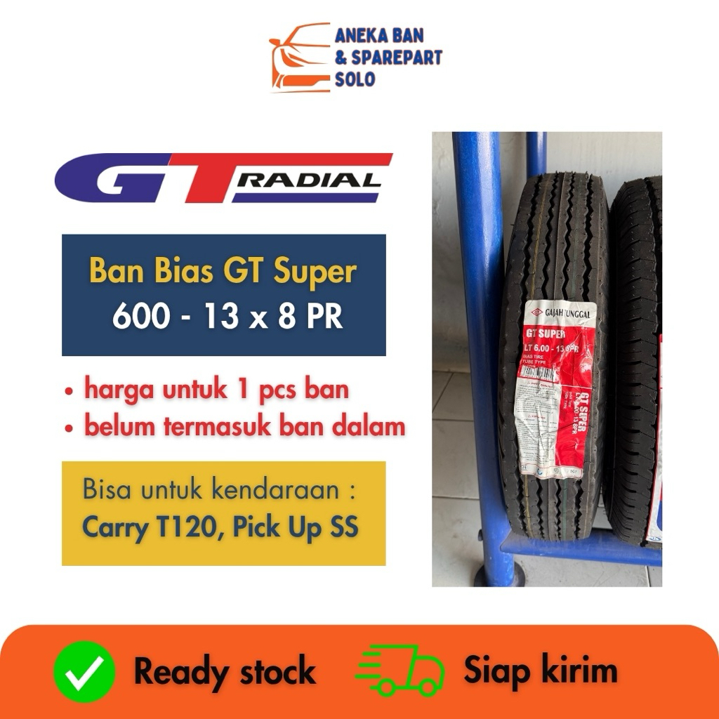 [READY] GT RADIAL Super 600-13 x 8PR Ban Mobil Bias / Jawa & Ban Dalam