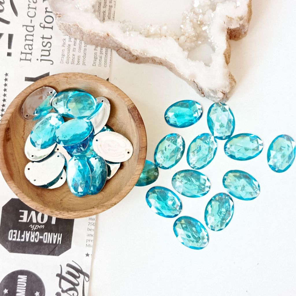 (12 pcs)18*25mm Kristal Jahit Oval Besar Payet Borci Akrilik Manik Monte