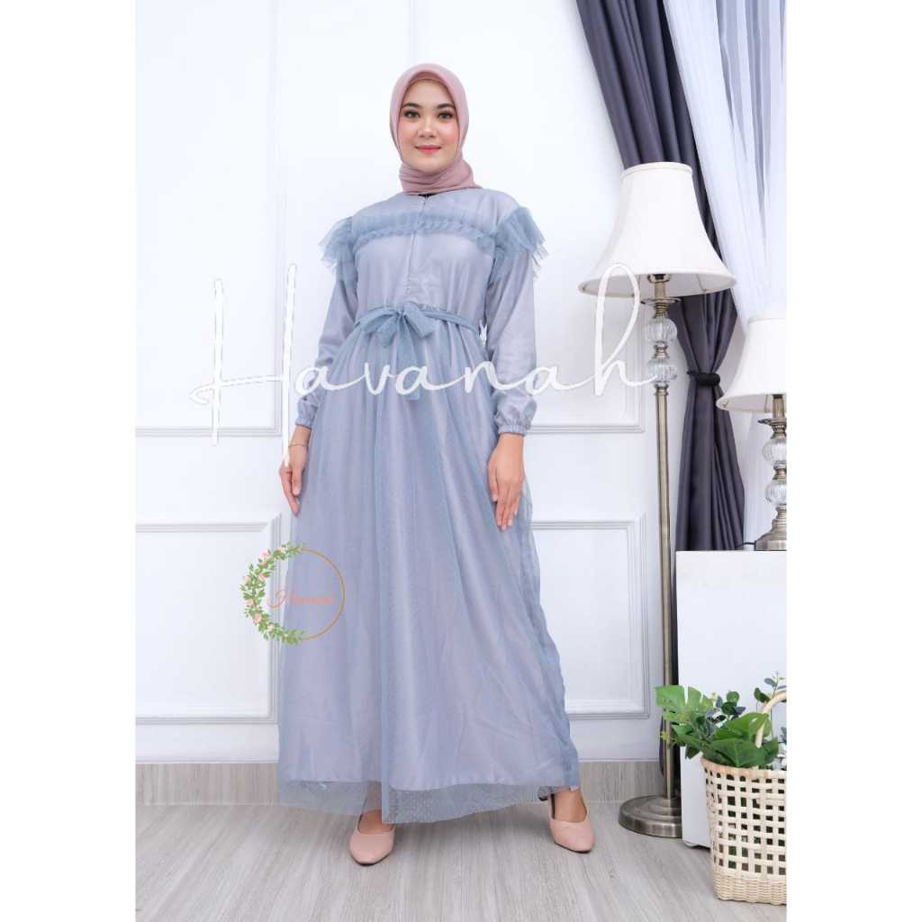Gamis Tile Pesta Kondangan Kekinian Dress Remaja Elegan Gamis Wisuda Tille Layer 2 in Ruffle Tutu Po
