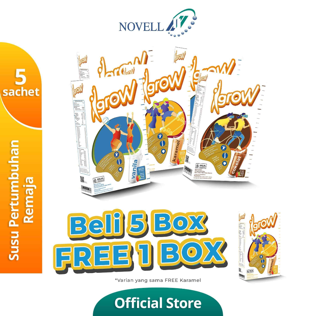 

Igrow Susu Remaja Tinggi Kalsium, dan Protein - Buy 5 (Varian Bebas), Free 1 Box Igrow