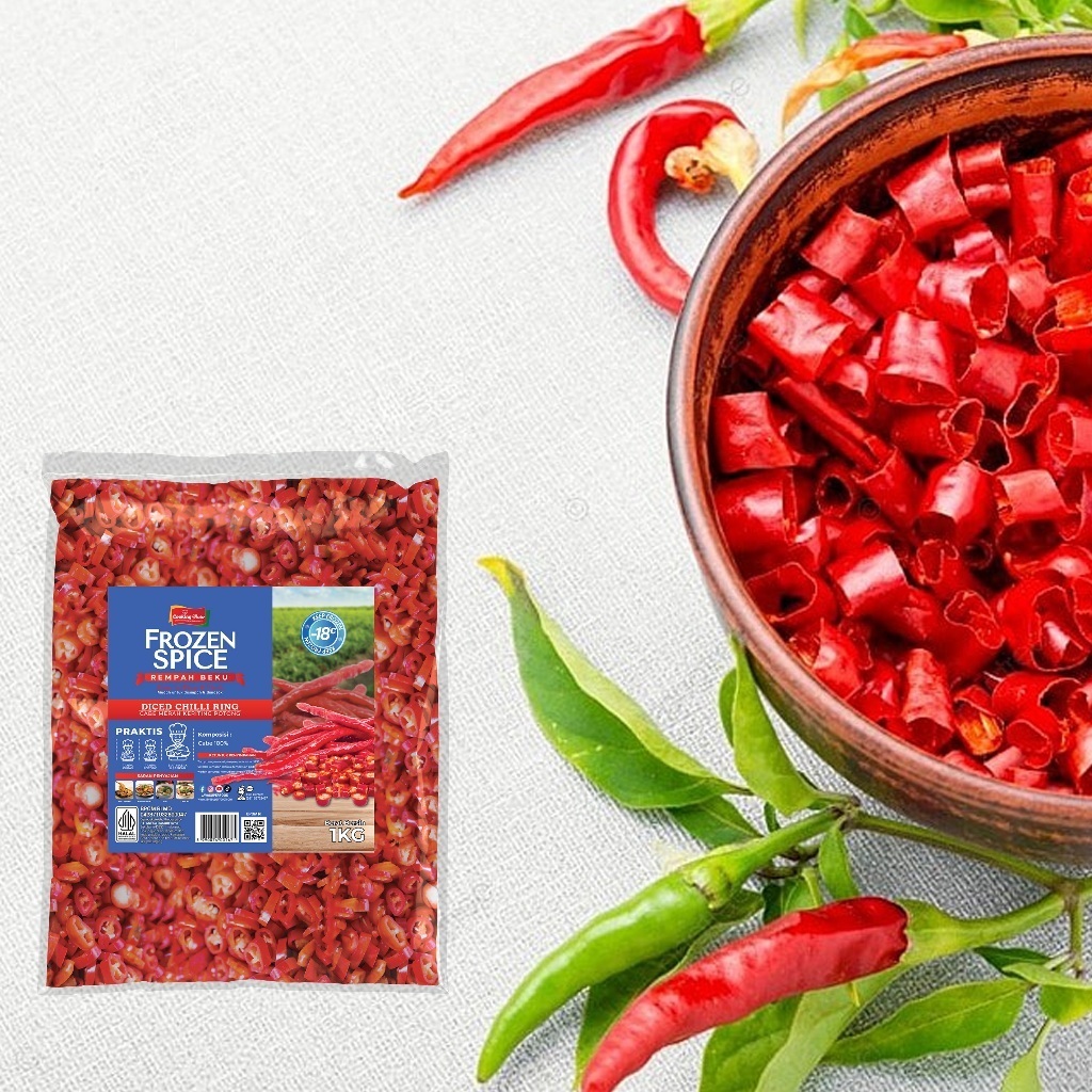 

Diced Chilli Ring / Cabe Merah Kriting Potong / Cabe Iris / Rempah beku / Frozen spice / Frozen Vege 3-5mm 500gr