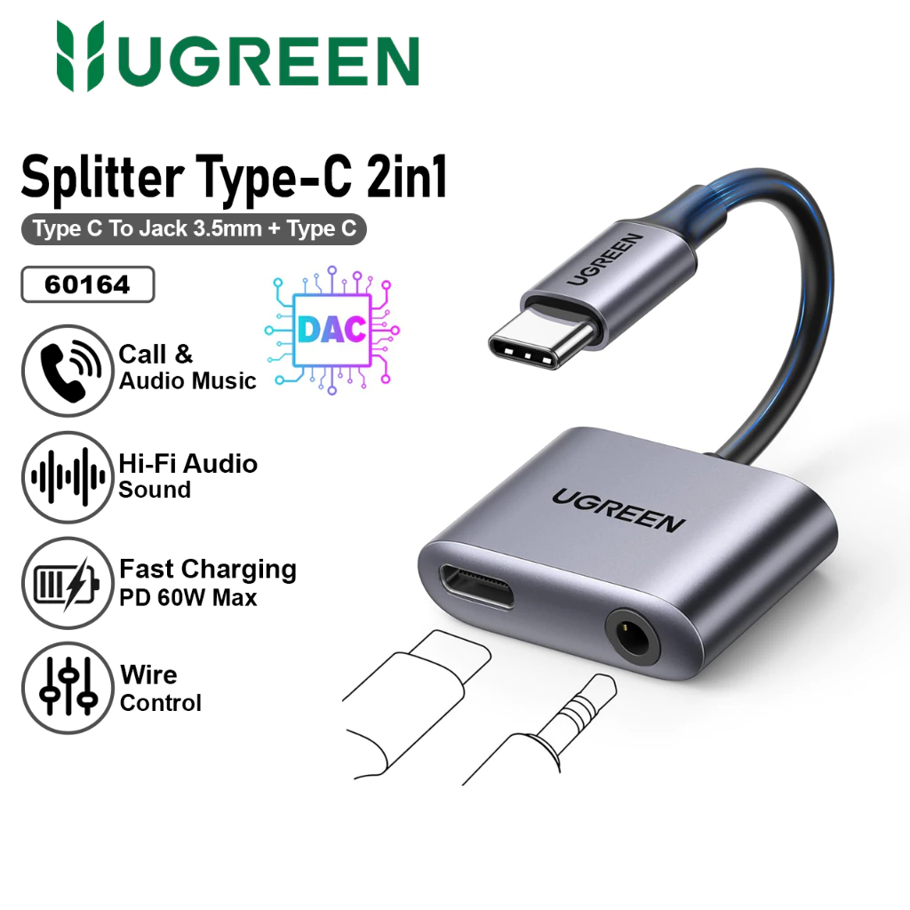 UGREEN Converter Splitter DAC USB Type C to Jack Audio 3.5mm + Type C 60164