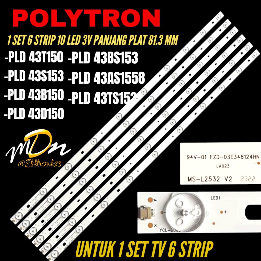 BACKLIGHT TV LED POLYTRON 43 INCH PLD-43T150- PLD-43B150- PLD-43S153- PLD-43D150- PLD-43BS153 BACKLI