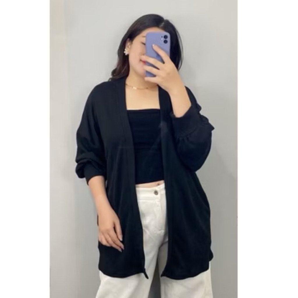 cardigan pendek tangan balon kantong samping bahan rajut import premium/ cardigan rajut tangan balon