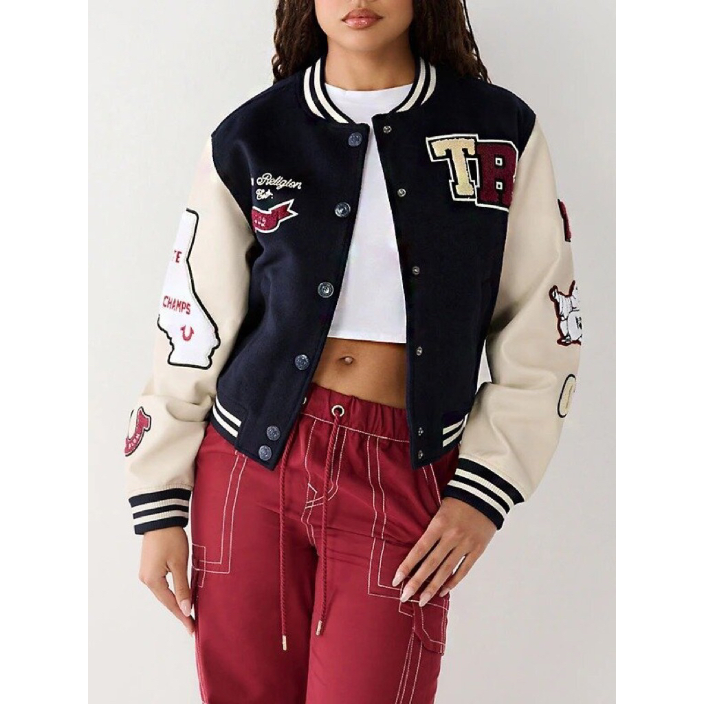 TRUE RELIGION Varsity Jacket Wool Blend Blue | Women | Junkyard
