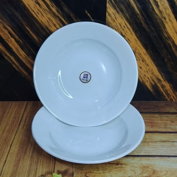 PIRING PLASTIK SEMI MELAMIN 1 LUSIN {12 PCS} BERKUALITAS WARNA PUTIH