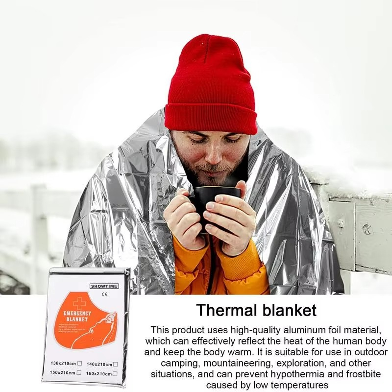 Selimut Darurat Emergency Blanket Outdoor Thermal 130x210cm 130 x 210 cm Tahan Anti Angin Dingin Pertolongan Pertama Kedinginan Hipotermia Penghangat Badan Naik Gunung Bukit Hutan Laut Camping Hiking Lapisan Sleeping Bag Outdoor Survival Insulating Rescue