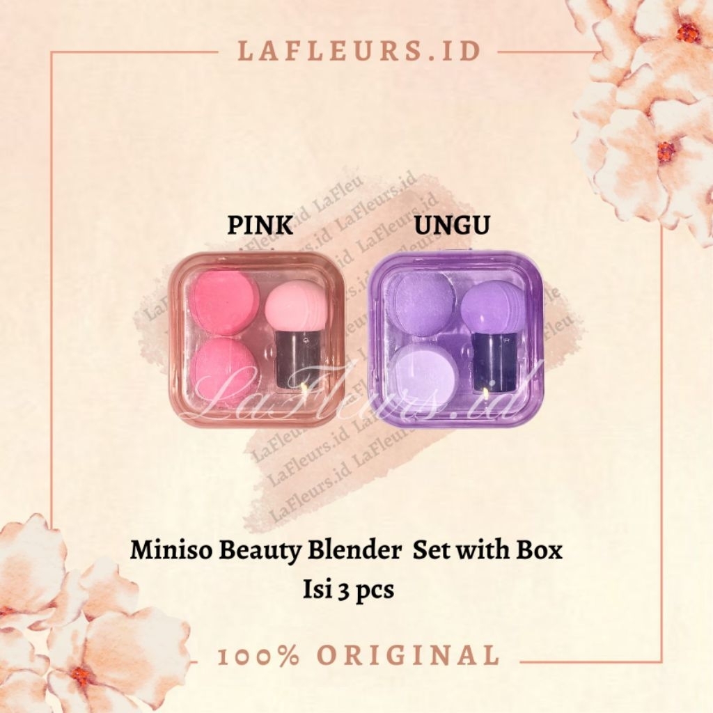 Miniso Beauty Blender Set with Box Isi 3 pcs / Miniso Set Beauty Blender Sponge Dengan Kotak Penyimp