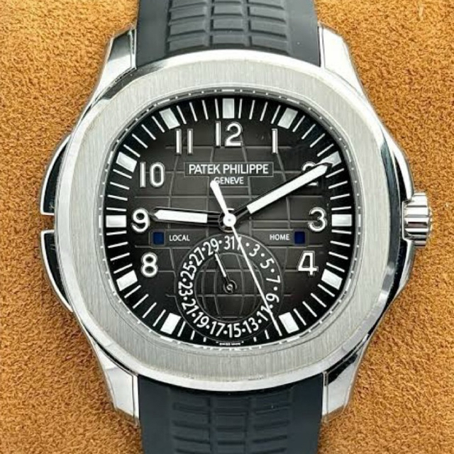JAM TANGAN PATEK PHILIPPE AQUANAUT TRAVEL TIME 5164A-001 RUBBER BLACK SILVER AUTOMATIC SWISS ZF CLON