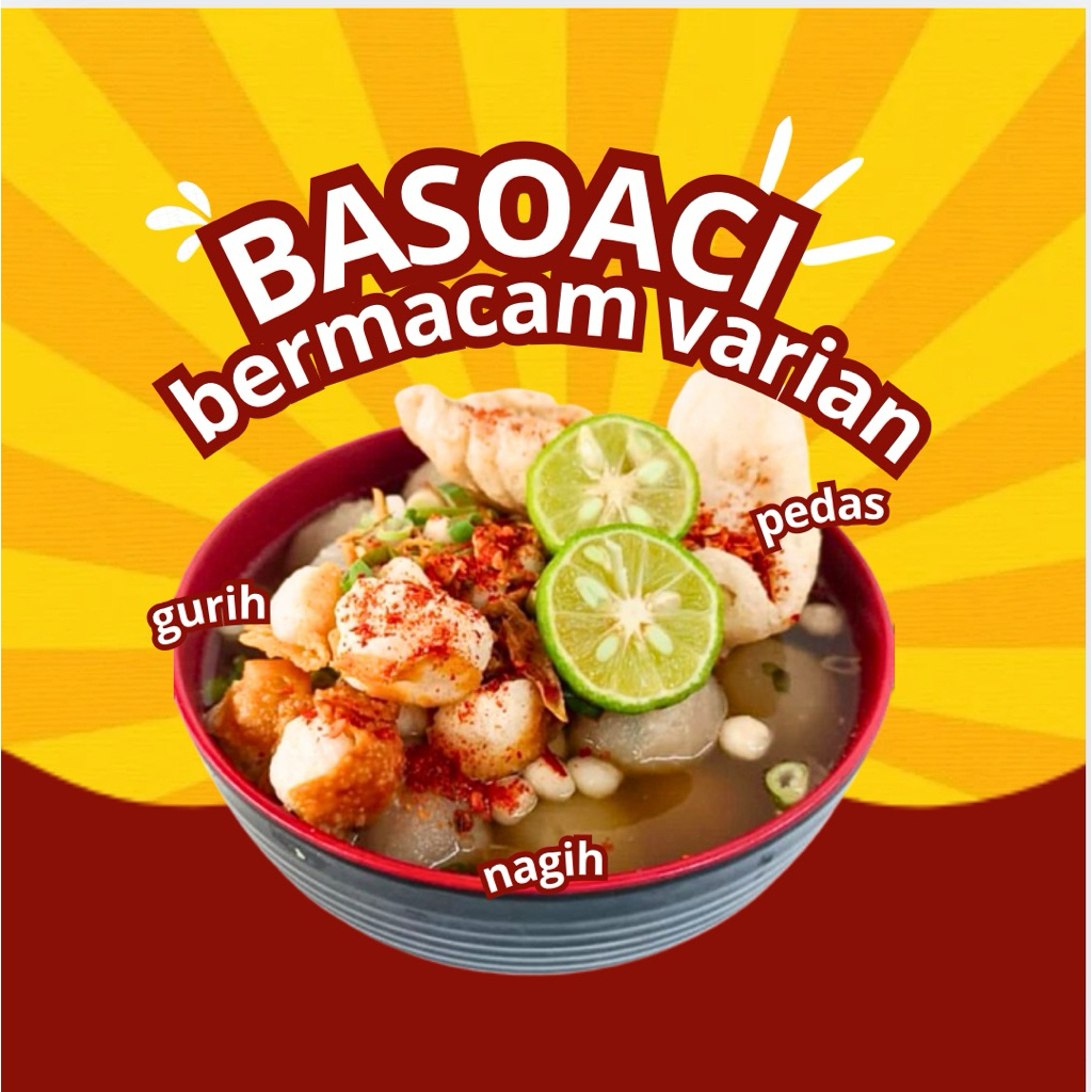 

baso aci ayam suwir/baso aci tulang rangu/baso aci tetelan/baso aci original/baso aci keju/baso aci pecel/baso aci Chili oil/cuanki instan/cuanki lidah instan