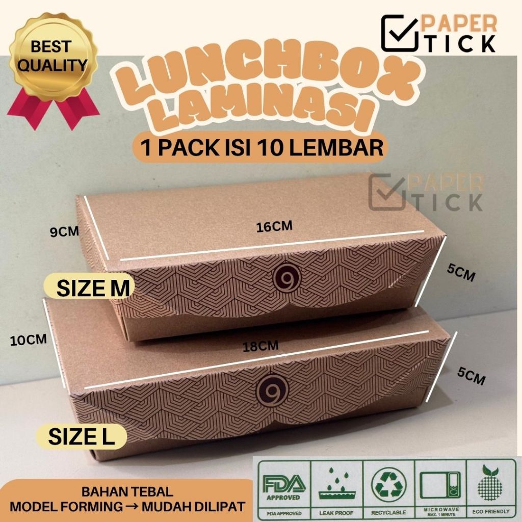 

(ISI 10 LEMBAR INSTANT ONLY) MEDIUM 16x9x5CM / LARGE 18x10x5 CM LUNCH BOX KRAFT LAMINASI / MEDIUM / LARGE ECOPACK FOOD GRADE BAHAN KRAFT
