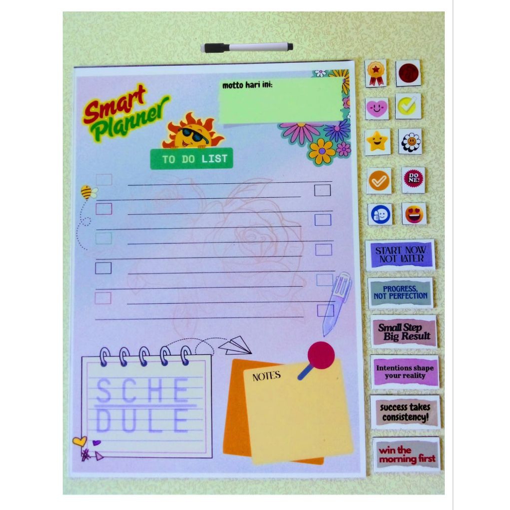 

Smart Planner bonus spidol whiteboard, 6 magnet quote dan 10 magnet emoji lucu
