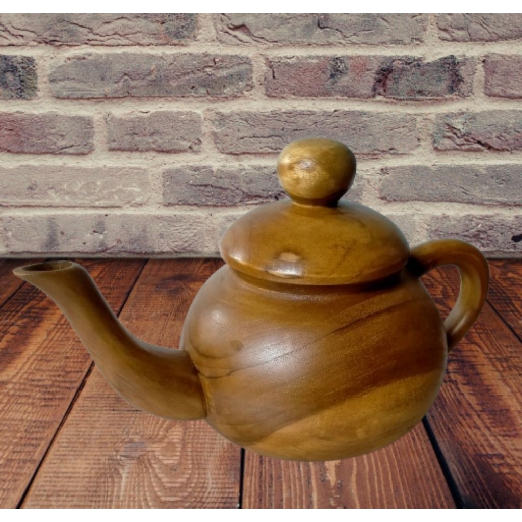 BARANG ANEH teko poci peralatan minum teh kayu jati asli food grade