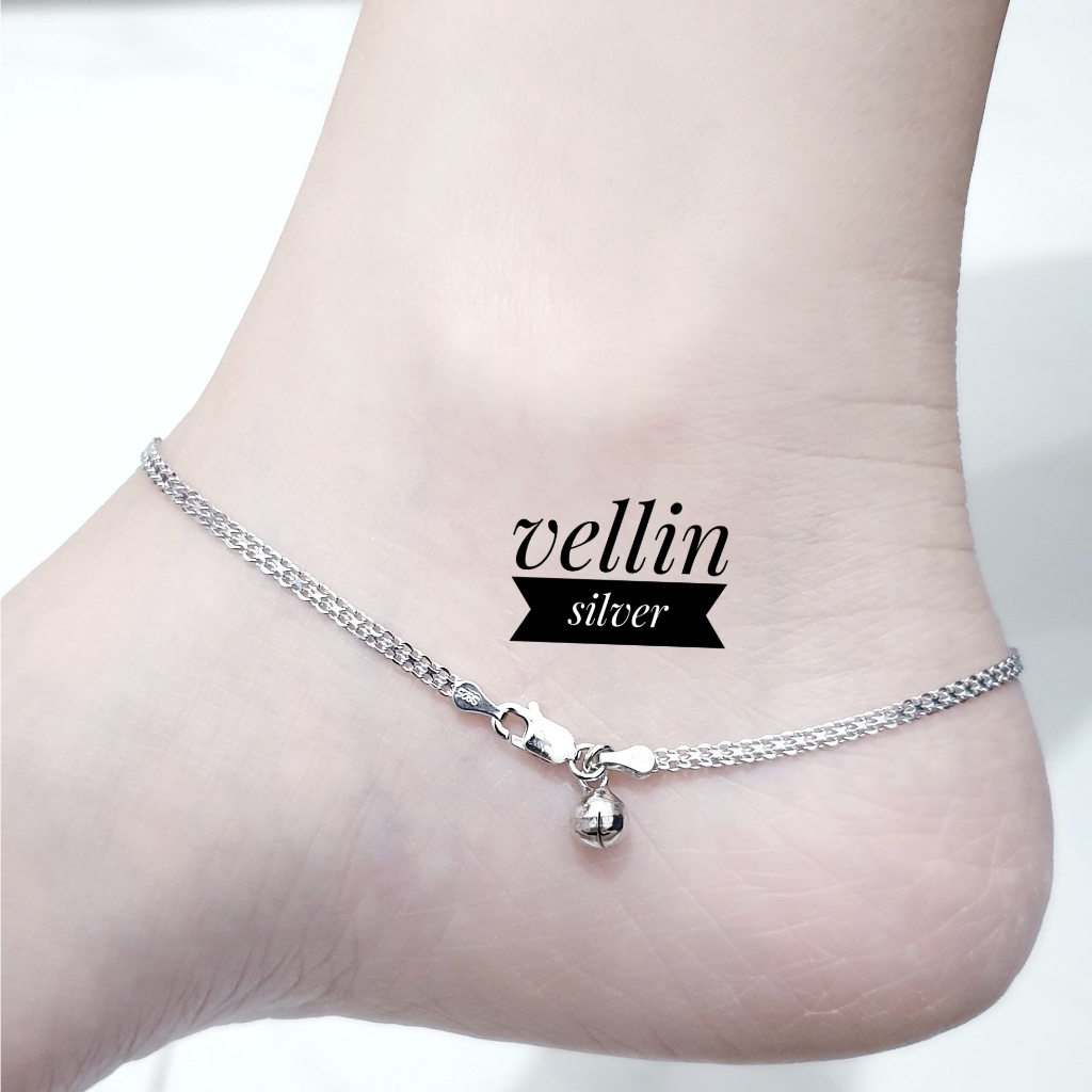 Gelang Kaki Rantai italy Gepeng Silver 925 Lapis Emas Putih - Perhiasan Gelang Kaki Wanita Perak 925