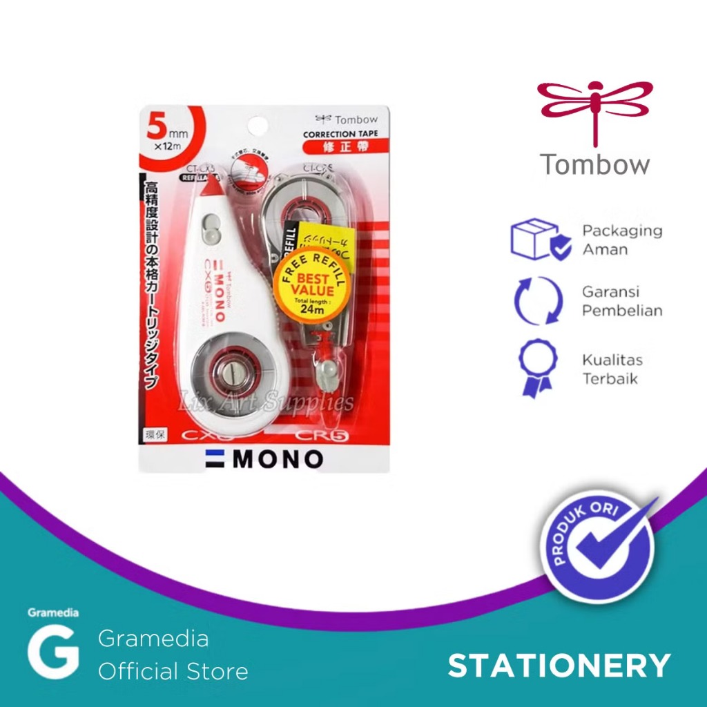 

(Original) Gramedia Pekanbaru - Tombow Correction Tape Refillable + Ct-Cx5Cr5 Hns