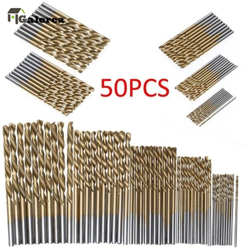Galorea Set Mata Bor Putar Berlapis Titanium 50 Buah Set Mata Bor Listrik Set Mata Bor Tengah Padat