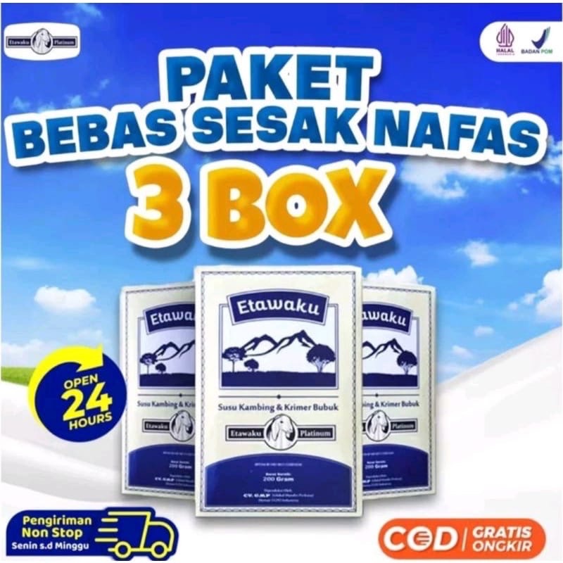 

Etawaku Platinum Paket 3 Box - Susu Kambing Etawa Atasi Masalah Pernafasan Dan Tulang Isi 200 Gram