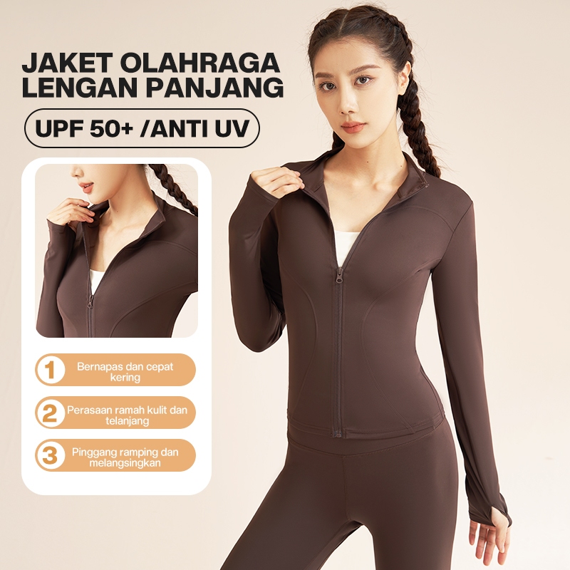 RAGA Jaket Lengan Panjang Untuk Baju Olahraga Wanita Jaket Outdoor Wanita Yoga Jaket Anti UV UPF 50+