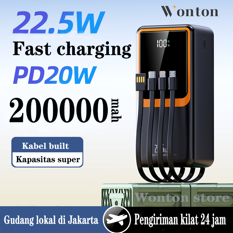 Wonton  power bank 100000mah fast charging power bank original asli 200000mah  power bank awet tahan