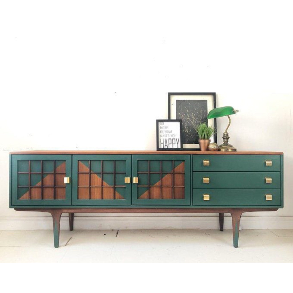 Bufet tv klasik duco hijau credenza kayu jati terbaru
