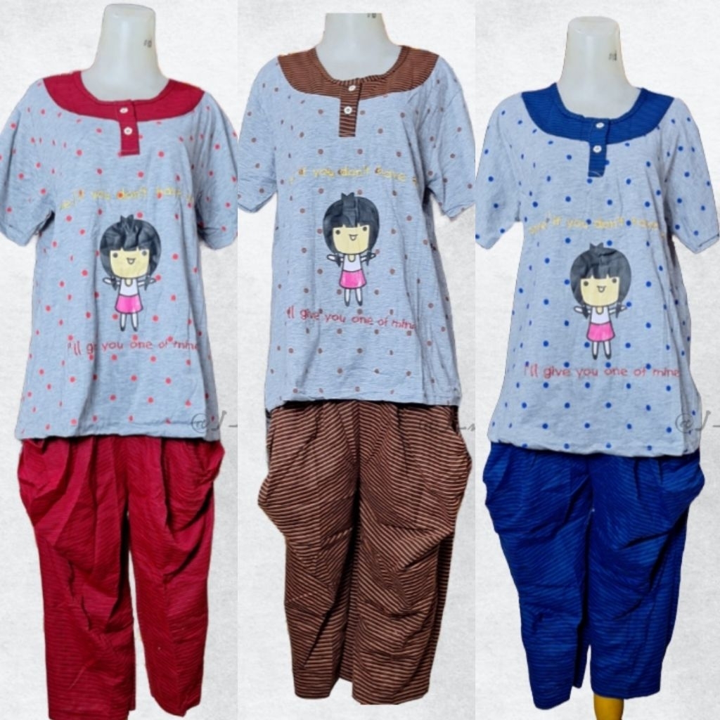 Setelan Baju Tidur Wanita Sielie Santai Lengan Pendek Kaos Standar