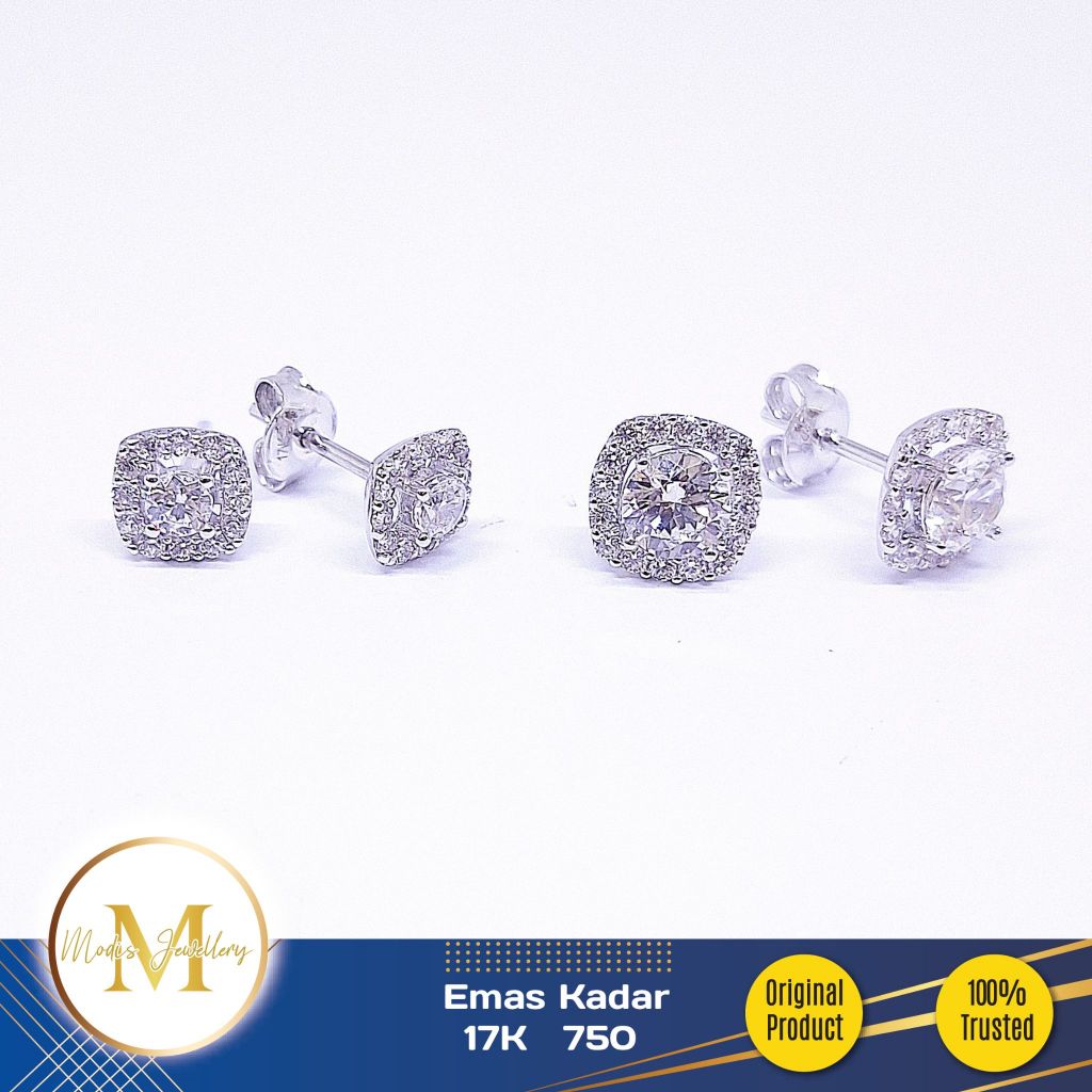 MODIS JEWELLERY - Anting Tusuk Kotak Putih - Emas 17k 750