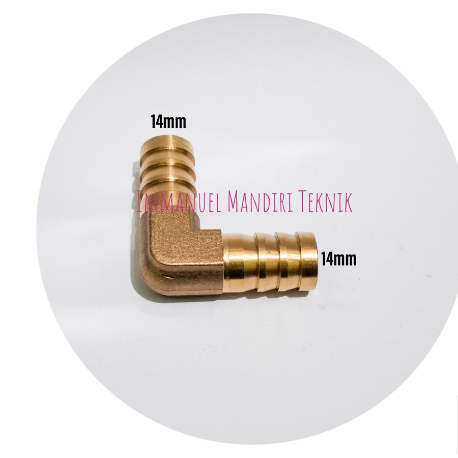 Sambungan selang elbow 14mm / Elbow selang 14mm kuningan