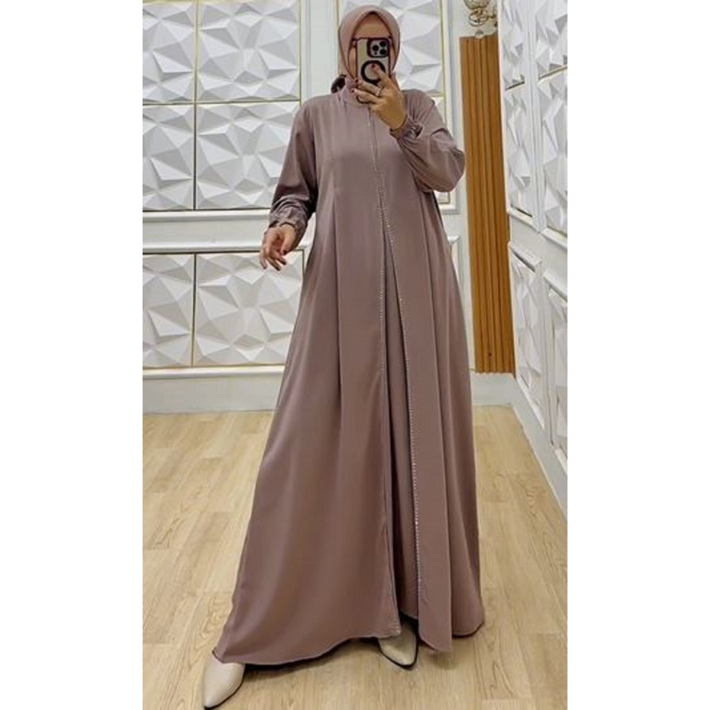 Gamis Sruti Babydol - Wanita Muslim Dewasa Cokelat Polos Elegan -  Model 8