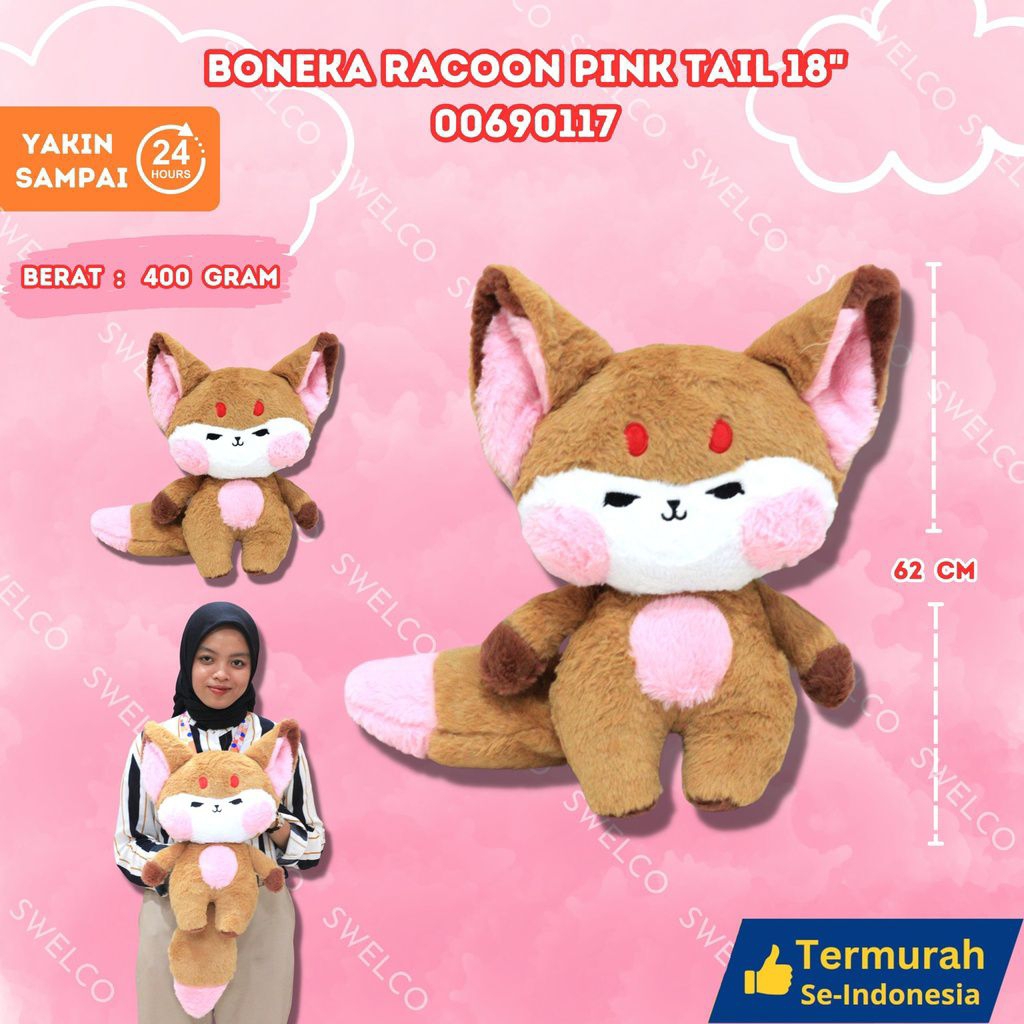 BONEKA RACOON PINK TAIL 18" ANIMAL BESAR
