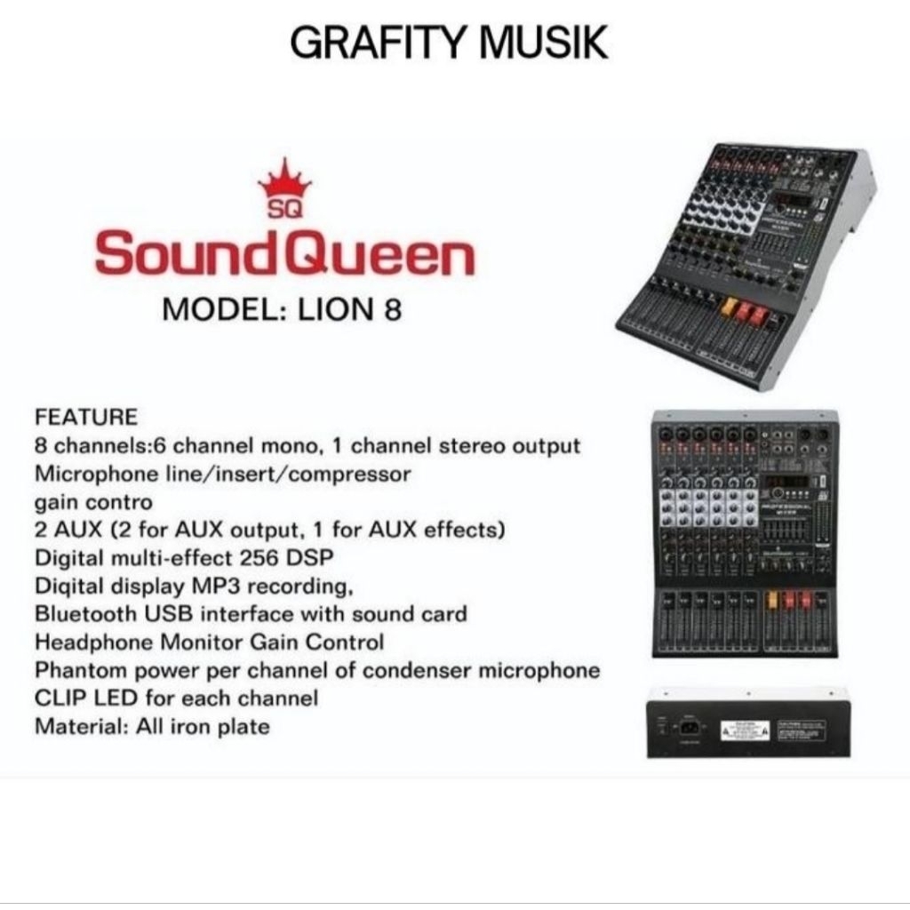 Mixer Audio SoundQueen LION 8 Mixer Sound Queen Lion8 8 Channel Original